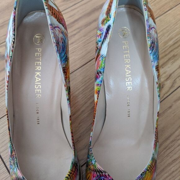 peter kaiser open toed tropical vacation heels with wood bottoms - Picture 5 of 7